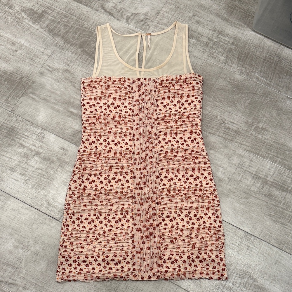 Free People Cream and Red Floral Mini Dress